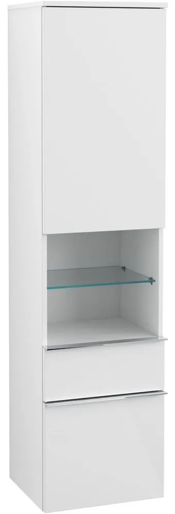 VILLEROY & BOCH Venticello závesná vysoká skrinka, 1 dvierka + 1 priehradka + 2 zásuvky, pánty vľavo, 404 x 372 x 1546 mm, Glossy White, A95201DH