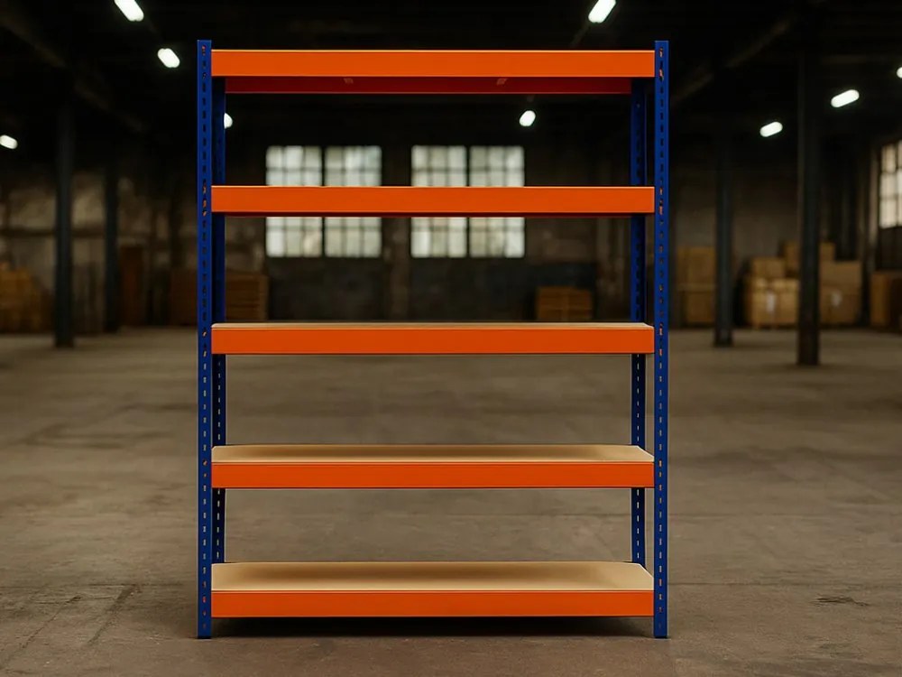 Akcia 5x Regál 216x140x70 cm profesionálny 5-policový, nosnosť 1500 kg - modro-oranžový