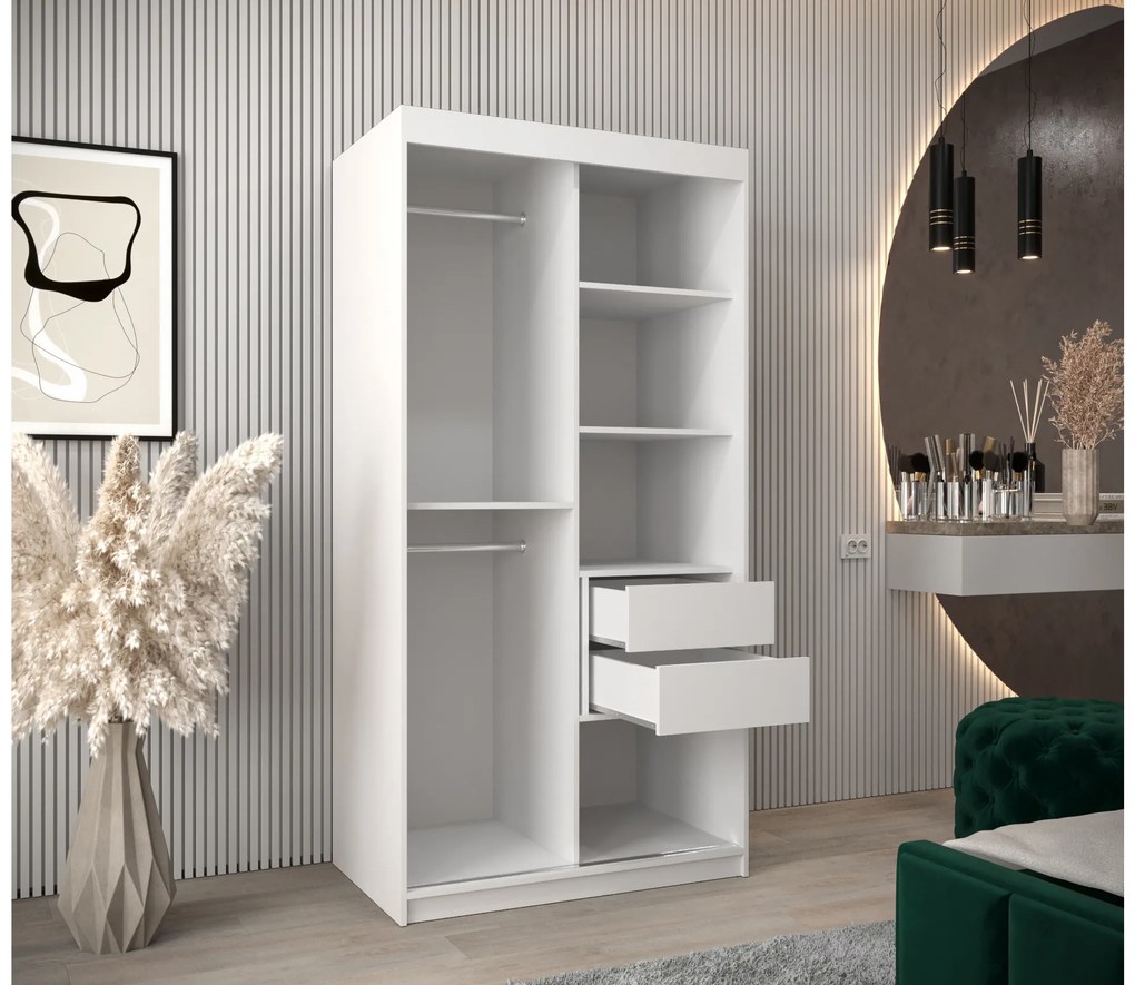 Šatníková skriňa 100 cm Toki 2 (Biela matná + Biela matná). Akcia -20%. Vlastná spoľahlivá doprava až k Vám domov. 1064957
