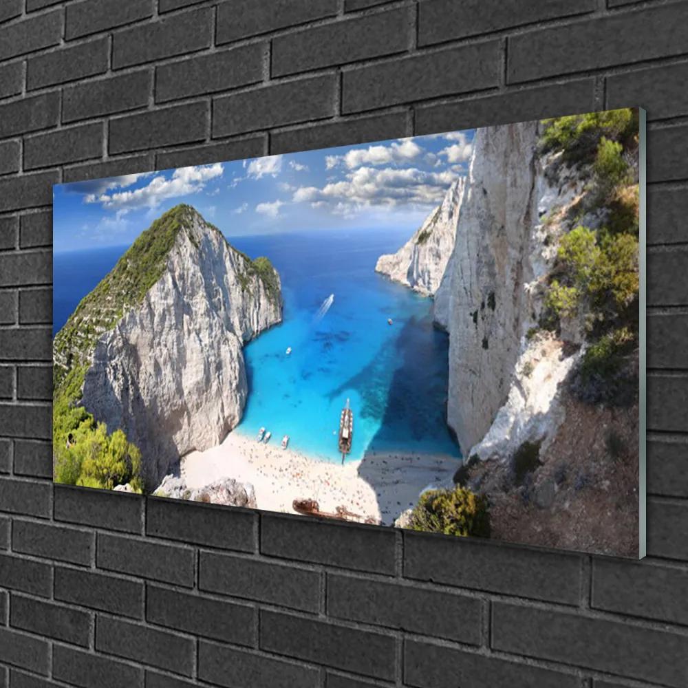 Obraz na skle Záliv hora pláž krajina 100x50 cm