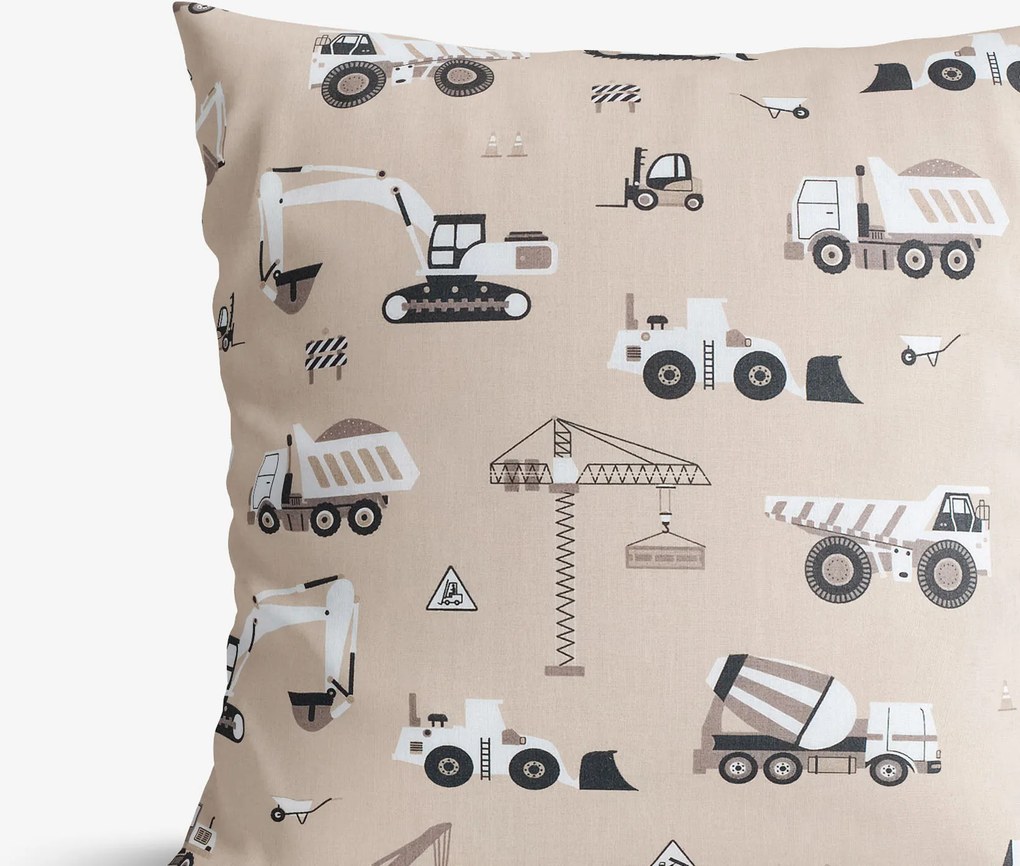 Goldea detská bavlnená obliečka na vankúš - nákladné autá a bagre na béžovom 50 x 50 cm