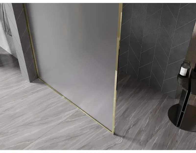 Mexen Kioto-F, sprchová zástena s rámom 130 x 202 cm, 8 mm sklo námraza, zlatý lesklý profil, 800-130-104-50-30