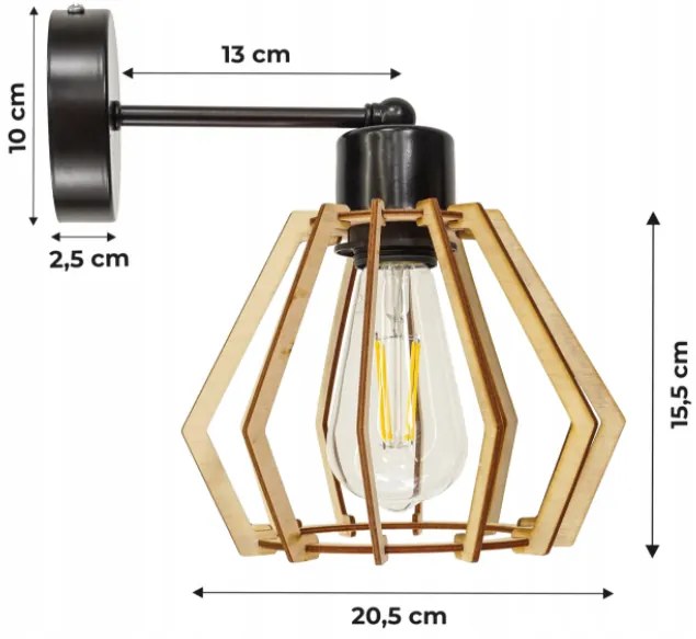 BERGE Nástenná lampa - kinkiet - E27 - DIAMANT - čierna