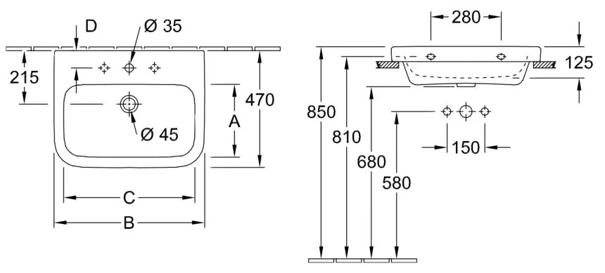 Villeroy & Boch ARCHITECTURA - Umývadlo, 650x470x180 mm, s prepadom, biela Alpin CeramicPlus 4188KGR1