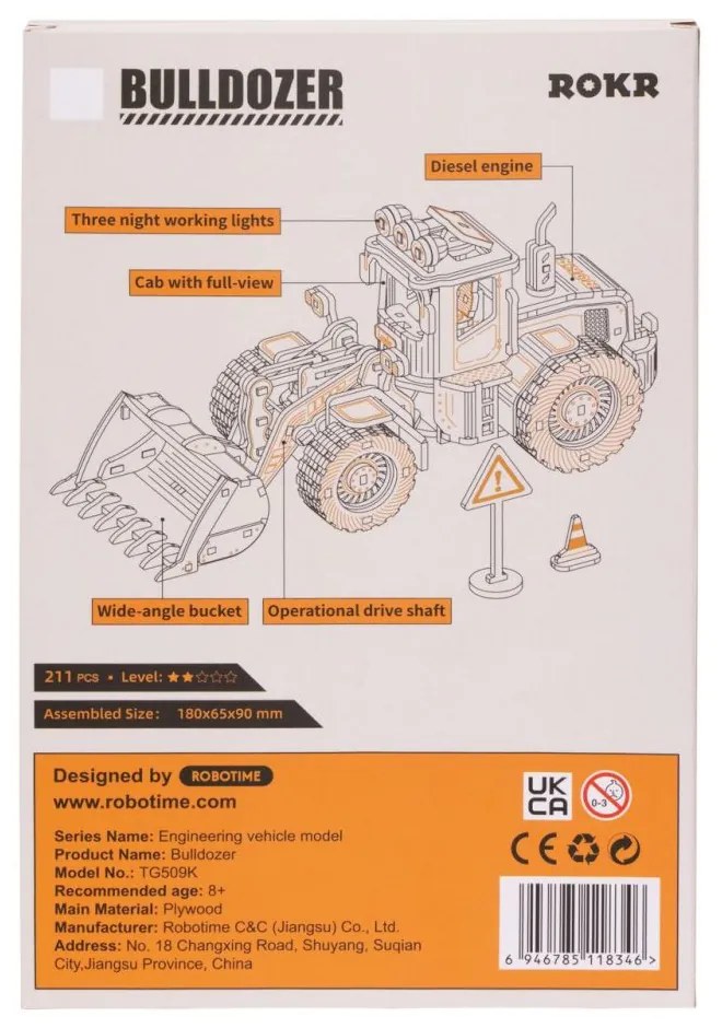 Robotime Rokr 3D dřevěné puzzle Buldozer 211 ks