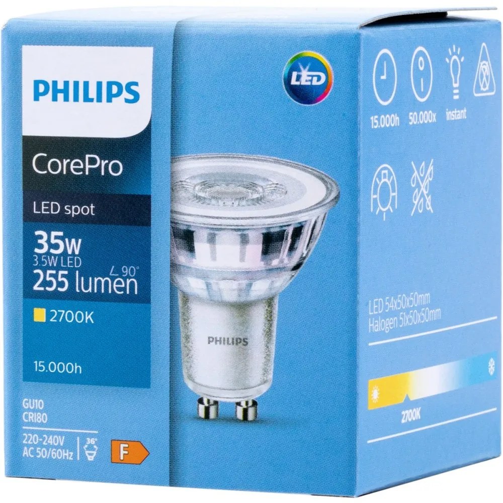 LED žiarovka GU10 3,5W = 35W 255lm 2700K Warm 36° PHILIPS