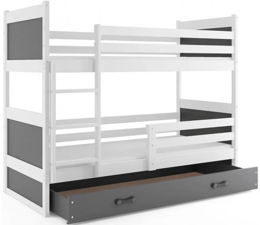 Interbeds Rico poschodová posteľ 190cm x 80cm borovicové drevo bielo-sivá