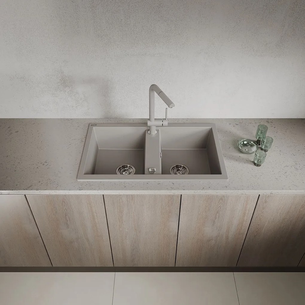 Laveo Barbados, 2-komorový granitový drez 780x480x185 mm, šedá, LAV-SBB_520T
