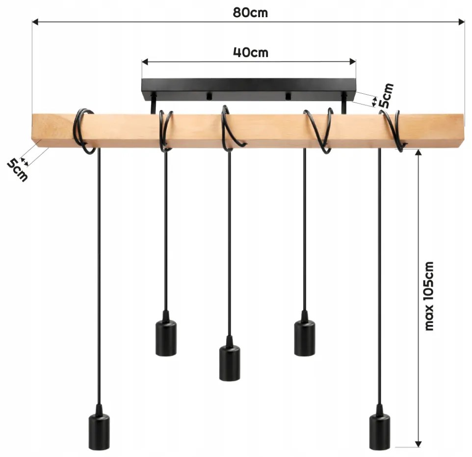 BERGE LED závesné stropné svietidlo 5x E27 Loft
