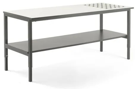 Dielenský stôl CARGO s valčekmi + spodná polica, 2400x750 mm, biela / šedá