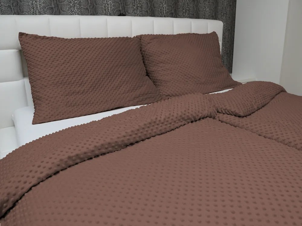 Biante Hrejivé posteľné obliečky Minky TOP 3D bodky MKP-052 Čokoládovo hnedé Jednolôžko 140x200 a 70x90 cm