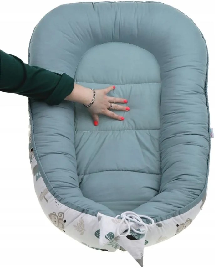 Obojstranné hniezdočko (kokon) pre bábätko - BABYMAM PREMIUM set 7v1 - Na safari so šedou minky