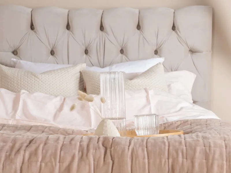 Vansbro 120 polohovateľná boxspring posteľ béžový zamat čelo Sarna