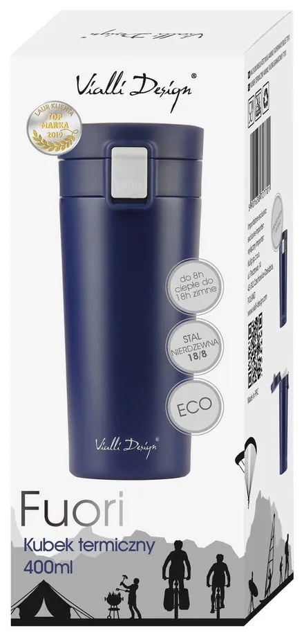 Tmavomodrý cestovný termohrnček Vialli Design Fuori, 400 ml