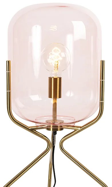 Stojaca lampa v štýle Art Deco mosadz s ružovým sklom - Bliss