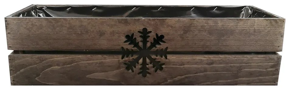 AMADEA Drevený vianočný kvetináč s vločkou tmavý, vo vnútri s čiernou fóliou, 62x21,5x17cm, český výrobok