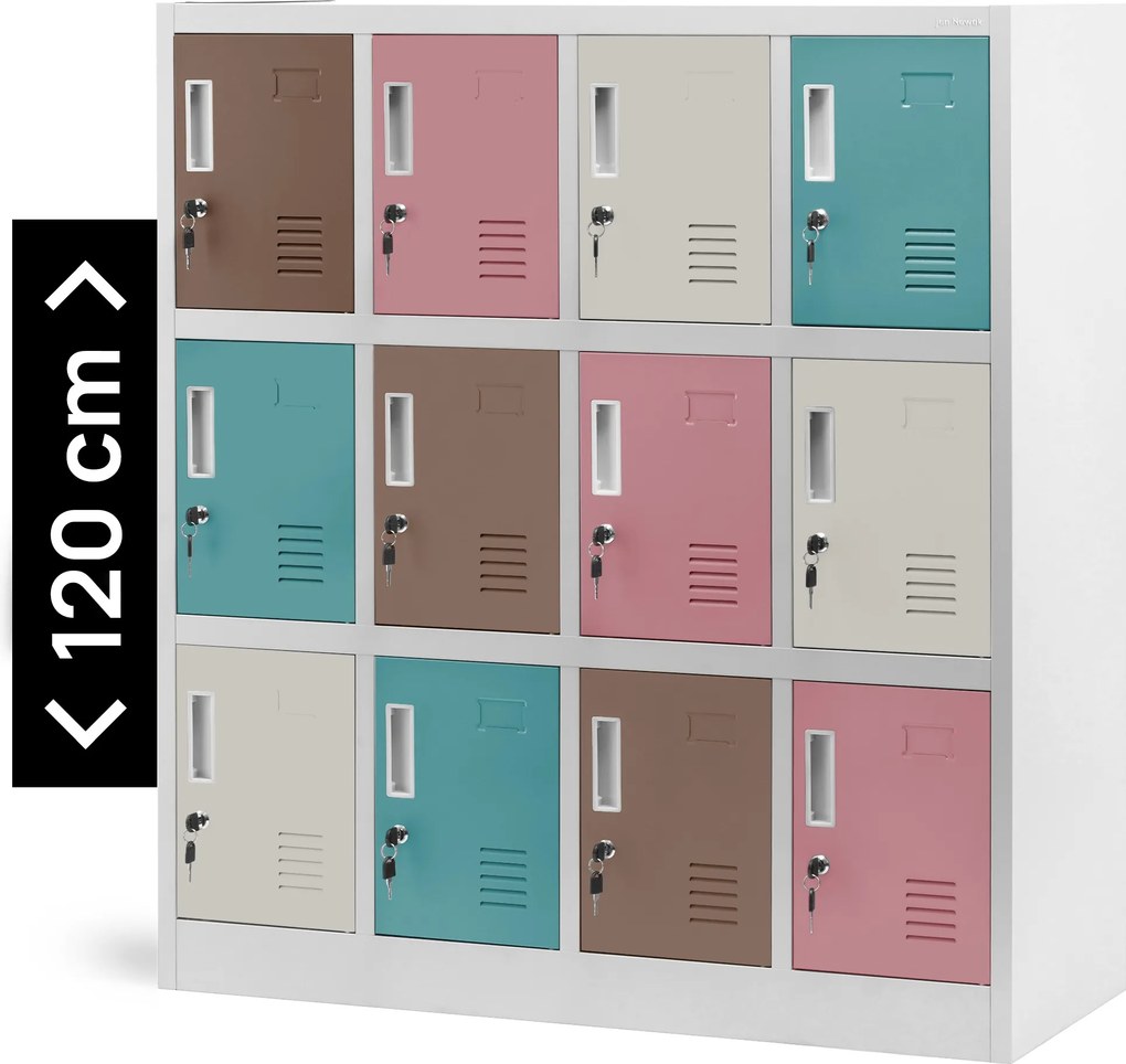 Kovová šatníková skriňa pre škôlky OLA, 1090 x 1200 x 450 mm, šedo-pastelová