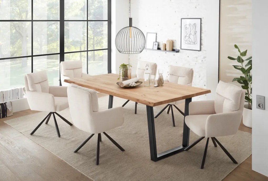 Otočná jedálenská stolička Sofia, svetlo béžová štruktúrovaná látka