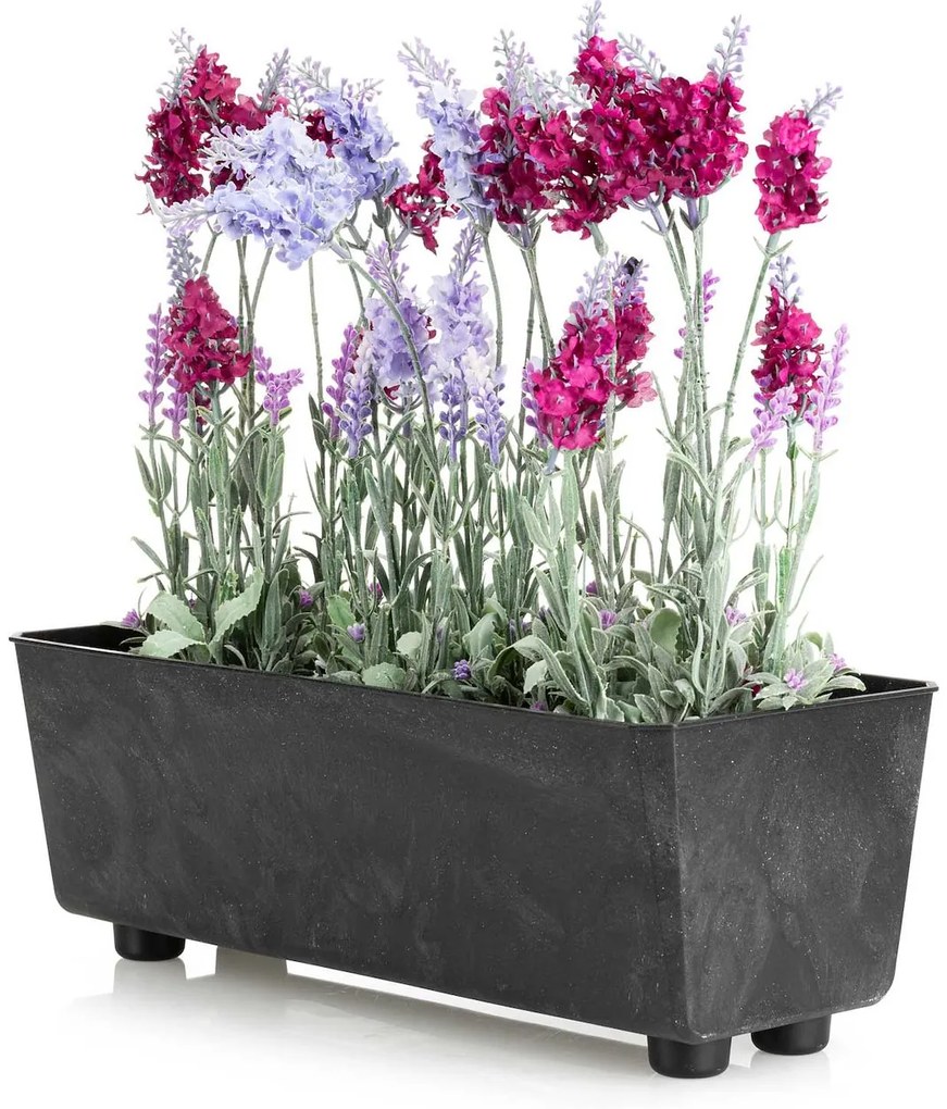 PLASTOVÝ KVETINÁČ SALVIA 37,5X17 CM IMITÁCIA BETÓNU ČIERNA