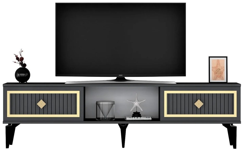 TV stolík/skrinka Kututa 2 (antracit + zlatá) . Akcia -19%. Vlastná spoľahlivá doprava až k Vám domov. 1095223