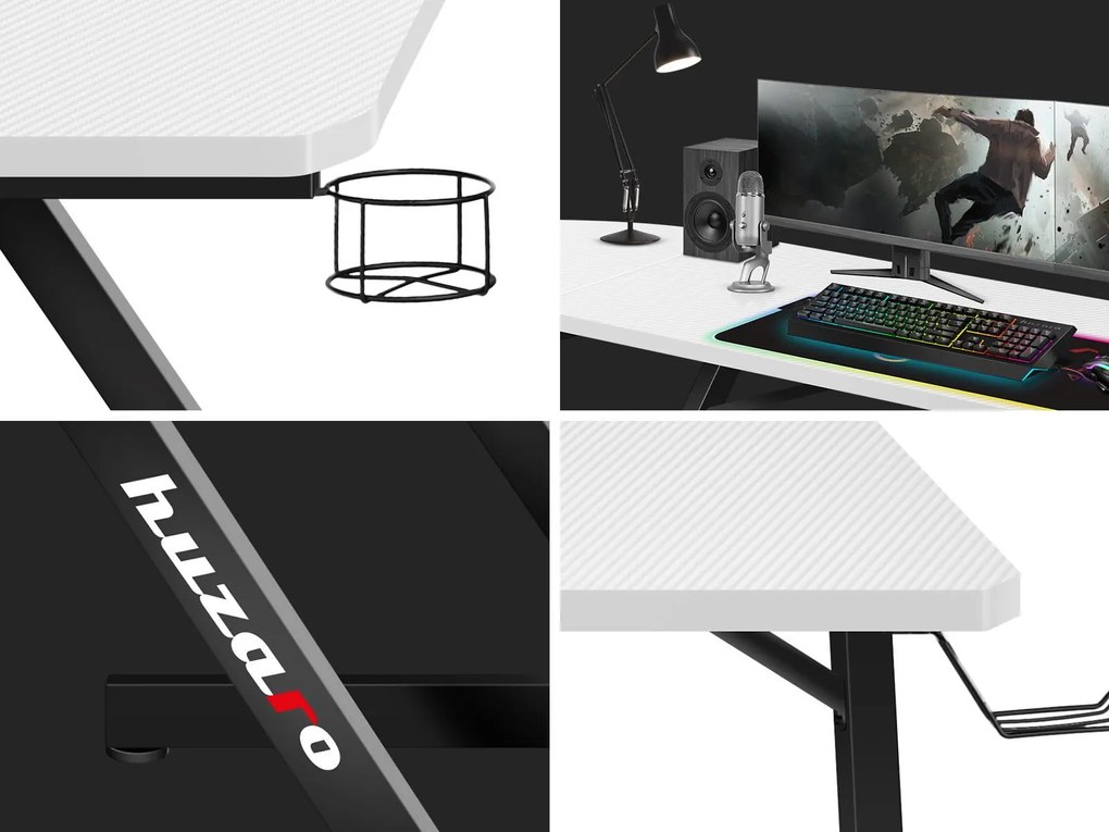 Rohový PC stolík Hyperion 7.0 (čierna + biela). Akcia -22%. Vlastná spoľahlivá doprava až k Vám domov. 1087521