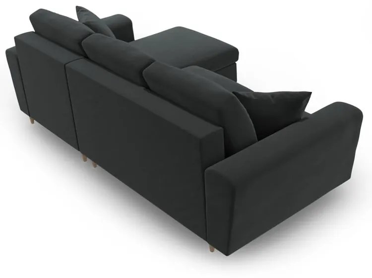 Tmavosivá zamatová rozkladacia/s úložným priestorom rohová pohovka Kyoto – Cosmopolitan Design