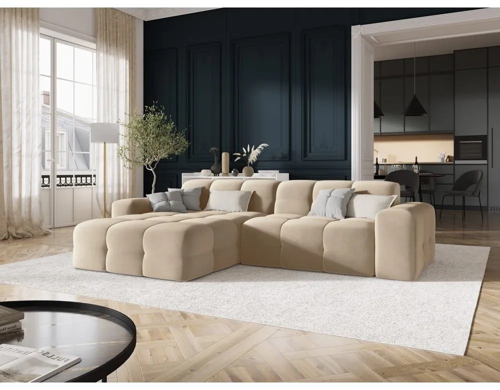 Béžová zamatová rohová pohovka (ľavý roh) Kendal - Micadoni Home
