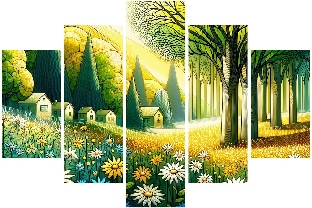 Obraz - Dedina v žlto-zelenej (150x105 cm)