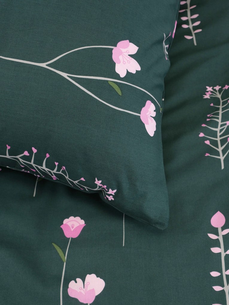 Bavlnená obliečka na vankúš Renforcé 50 × 70 cm - Vlčie maky tmavo zelené