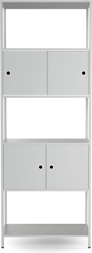 Regál na šanóny s uzamykateľnou skrinkou, kancelársky, otvorené police, kovový sivý, 800x2200x400 mm: ARIEL