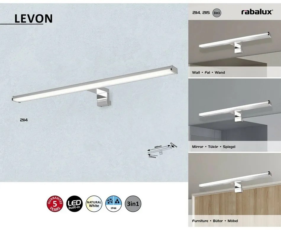 Rabalux 2114 kúpeľňové LED svietidlo Levon, 40 cm
