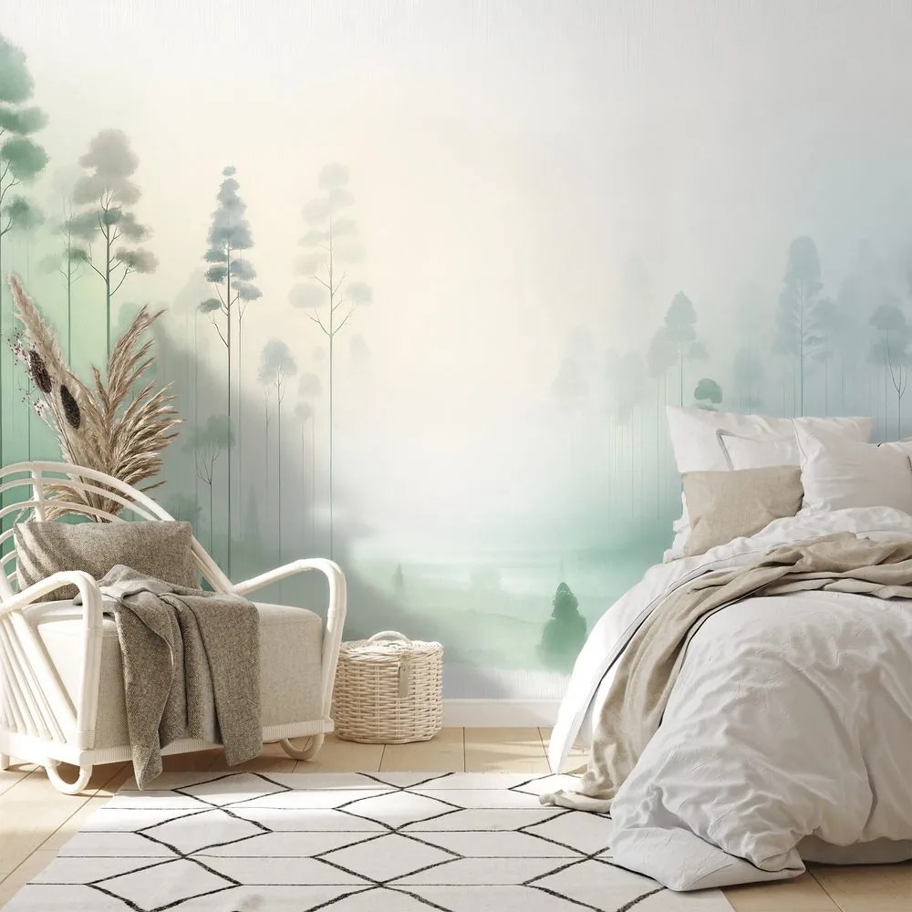 Samolepiaca fototapeta hmlistý les v pastelových tónoch