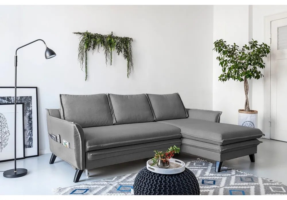 Sivá rozkladacia rohová pohovka Miuform Charming Charlie, pravý roh