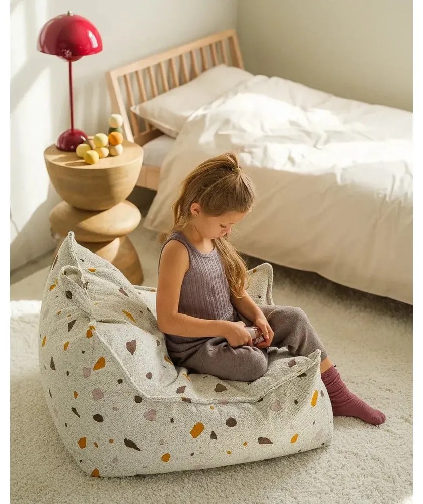 Biely detský sedací vak z textílie buklé/ženilkový Terrazzo Chair – Wigiwama
