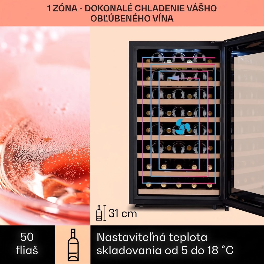 Klarstein Barossa 50 Uno, vinotéka, 120 l, 52 fliaš, 1 zóna, dotykový displej
