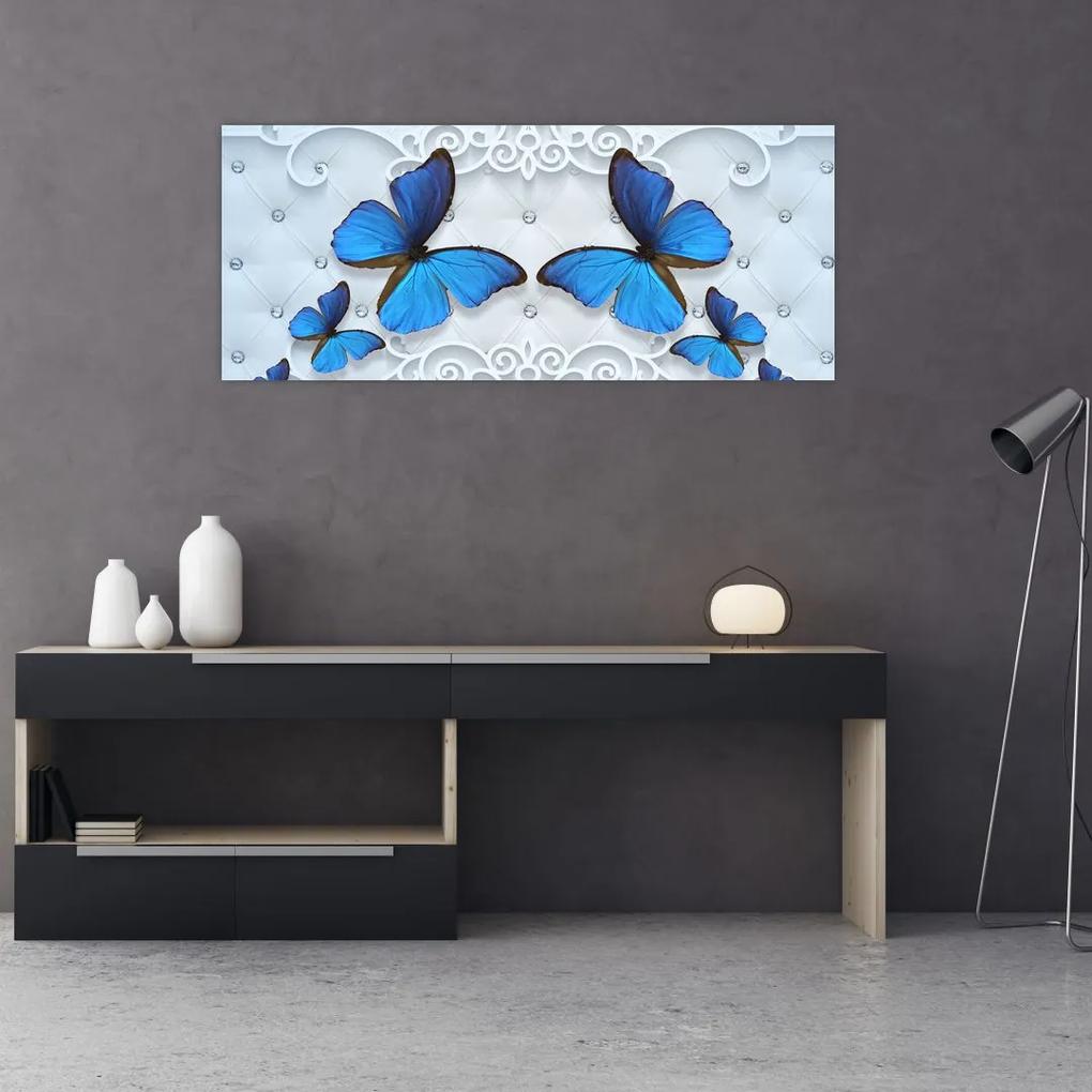 Obraz - Modré motýle (120x50 cm)