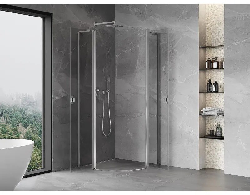 Mexen Mist L, štvrťkruhový sprchový kút s 2-krídlovými dverami, 80 x 80 cm, 8mm číre sklo, chrómový profil, 8A32L-080-080-01-00