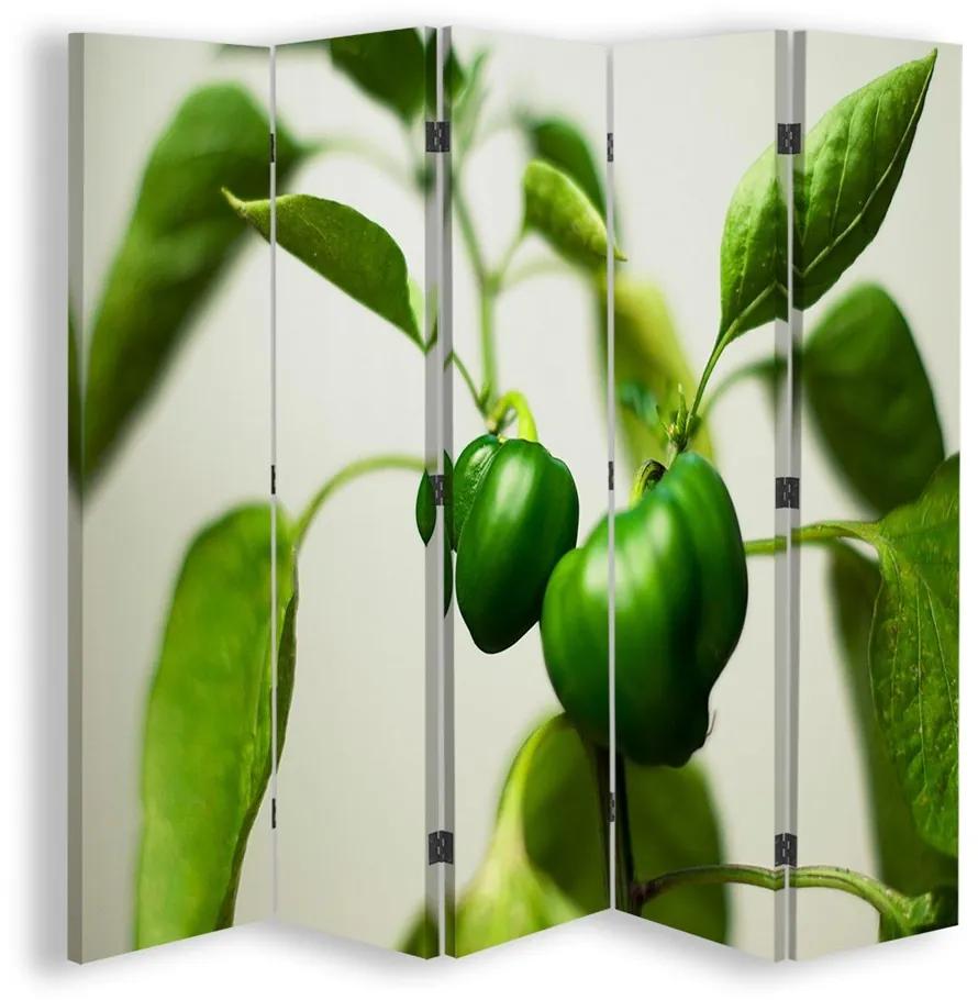 Ozdobný paraván Paprika listová zelená - 180x170 cm, päťdielny, obojstranný paraván 360°