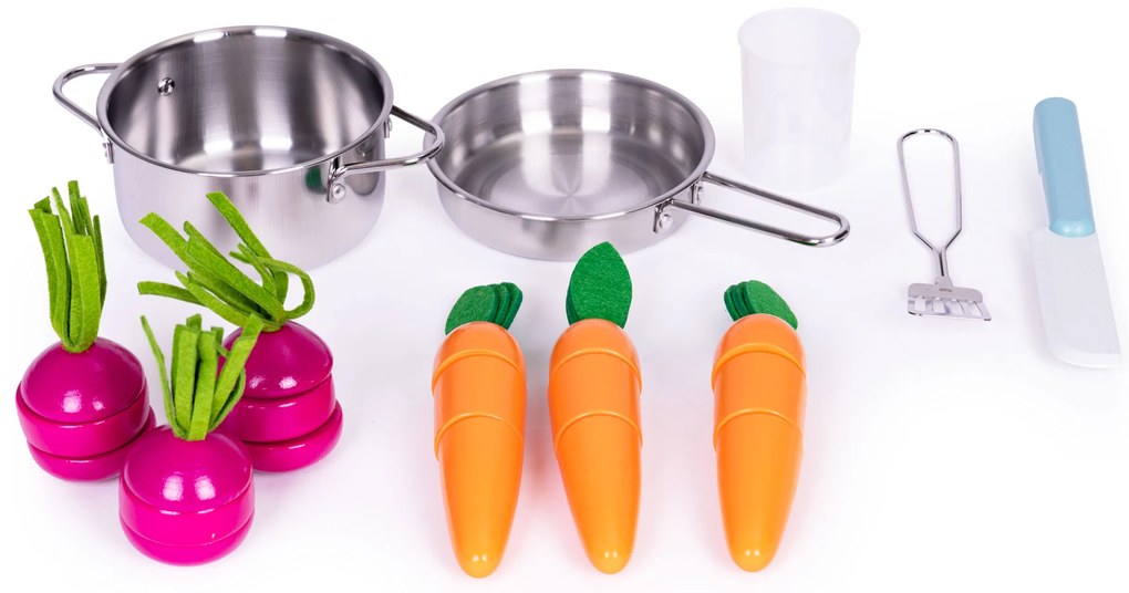 Veľká drevená detská kuchynka so zeleninou a príslušenstvom ECOTOYS