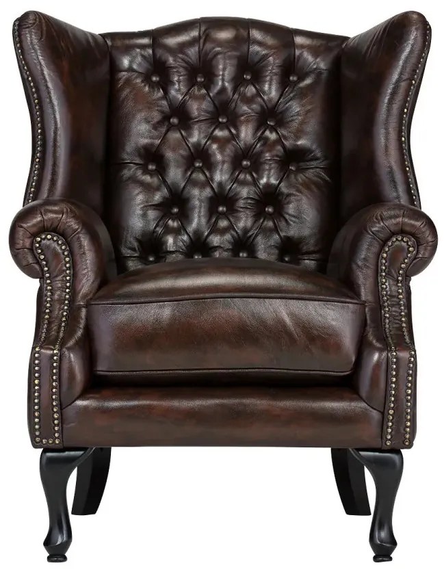 furniture-nabytek.cz - Kreslo ušák Chesterfield Pittsfield z pravej kože, hnedé – 89×79×104 cm