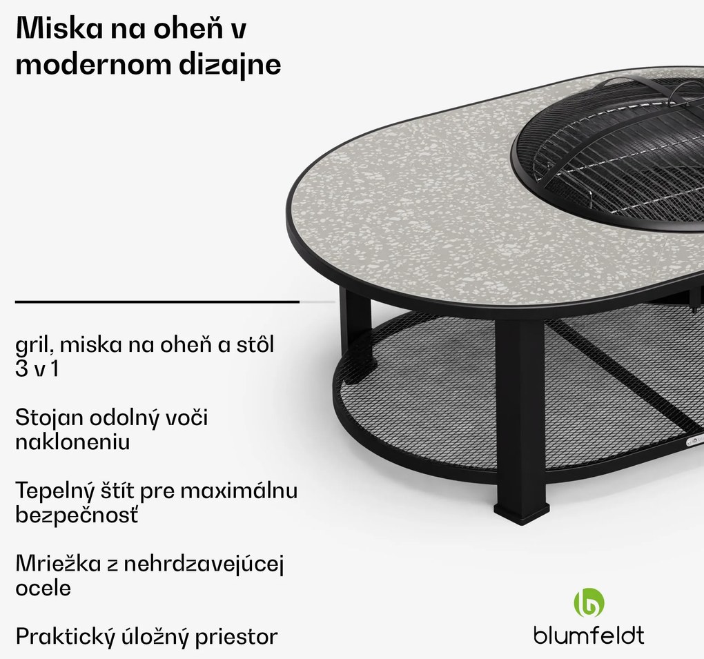 Blumfeldt Merano Circolo L, ohnisko 3 v 1, s funkciou grilu, dá sa použiť ako stôl, 122 x 87 cm