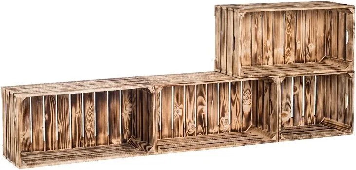 ČistéDrevo Dřevěné opálené bedýnky obývací stěna 160x60x24 cm