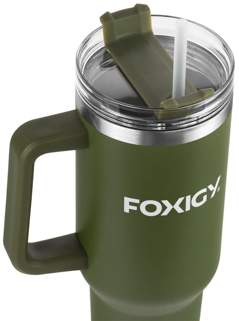 Foxigy Termohrnček do auta so slamkou 1200 ml Army green