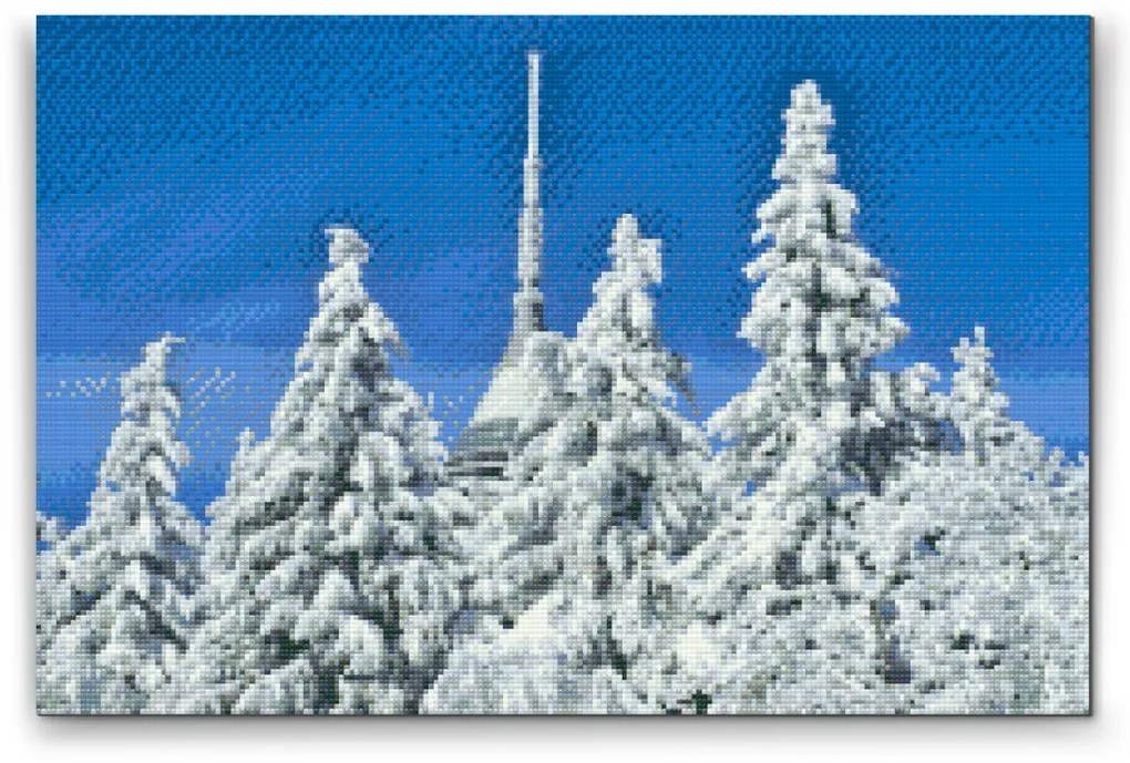 Gario Diamantové maľovanie Zasnežený Ještěd Rozmery: 60 x 40 cm, Rámovanie: Iba zrolované plátno, Diamanty: Okrúhle