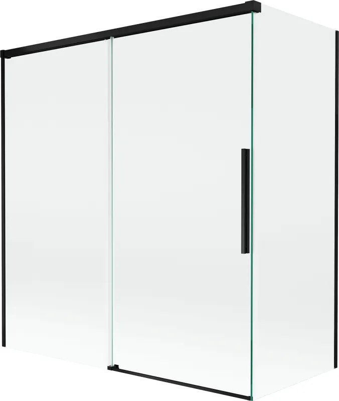 Mexen Rox, 2-krídlová posuvná vaňová zástena 150 + 70 x 150 cm, 8mm číre sklo, čierny matný profil, 8C9-150-070-70-00