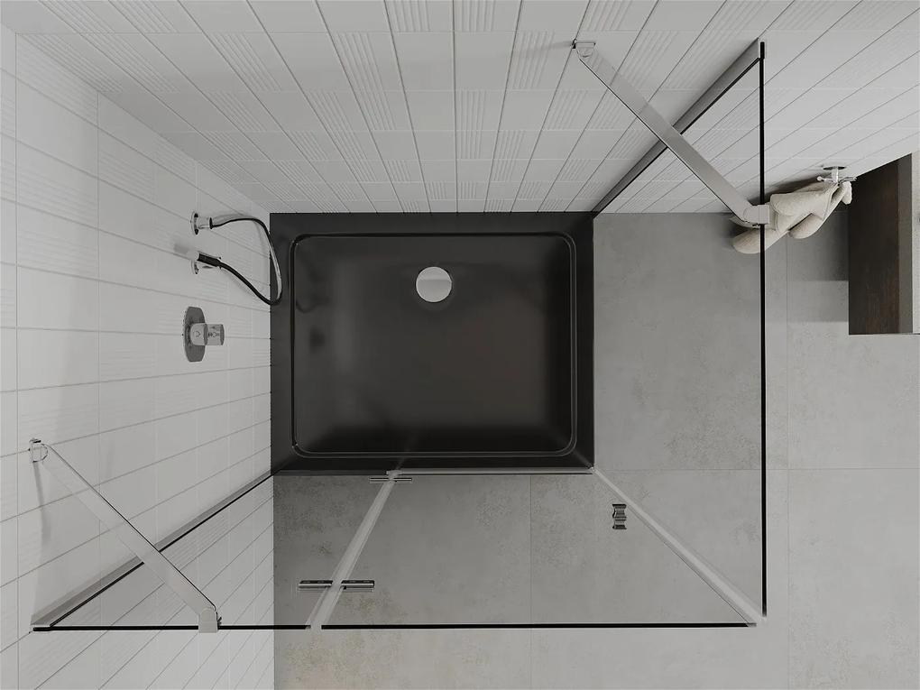 Mexen Roma, sprchový kút s krídlovými dverami 80 (dvere) x 120 (stena) cm, 6mm číre sklo, chrómový profil + slim sprchová vanička čierna + chrómový sifón, 854-080-120-01-00-4070