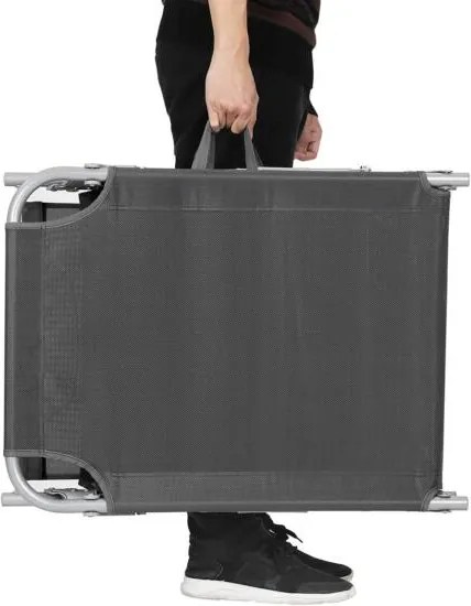 Skladacie lehátko so strieškou, 53 x 193 x 29,5 cm, nosnosť do 150 kg, tmavošedé