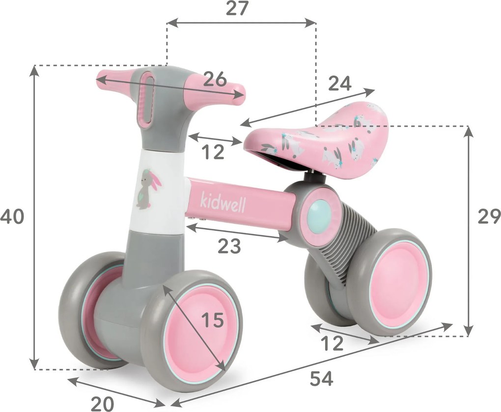 Mini balančný bicykel Kidwell PETITO Bunny – 2v1 vozítko, ľahký pre deti 12–36 m