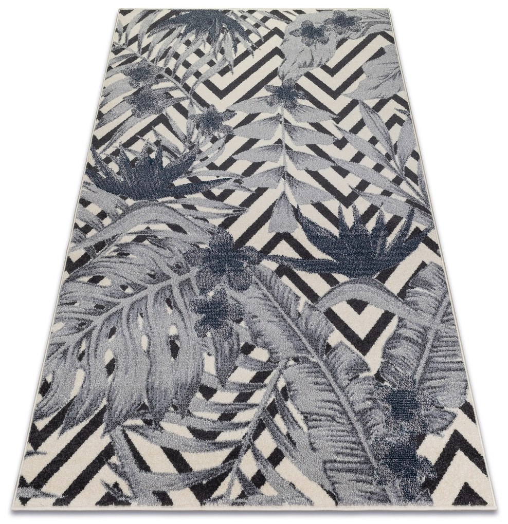 Koberec HEOS 78540 krémovo / modrý LISTY DŽUNGLE