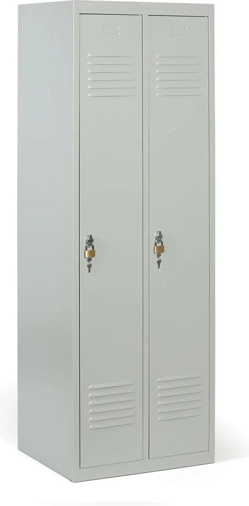 Kovová šatníková skrinka S2, 2-dverová, 1800 x 600 x 500 mm, otočný zámok, sivé dvere
